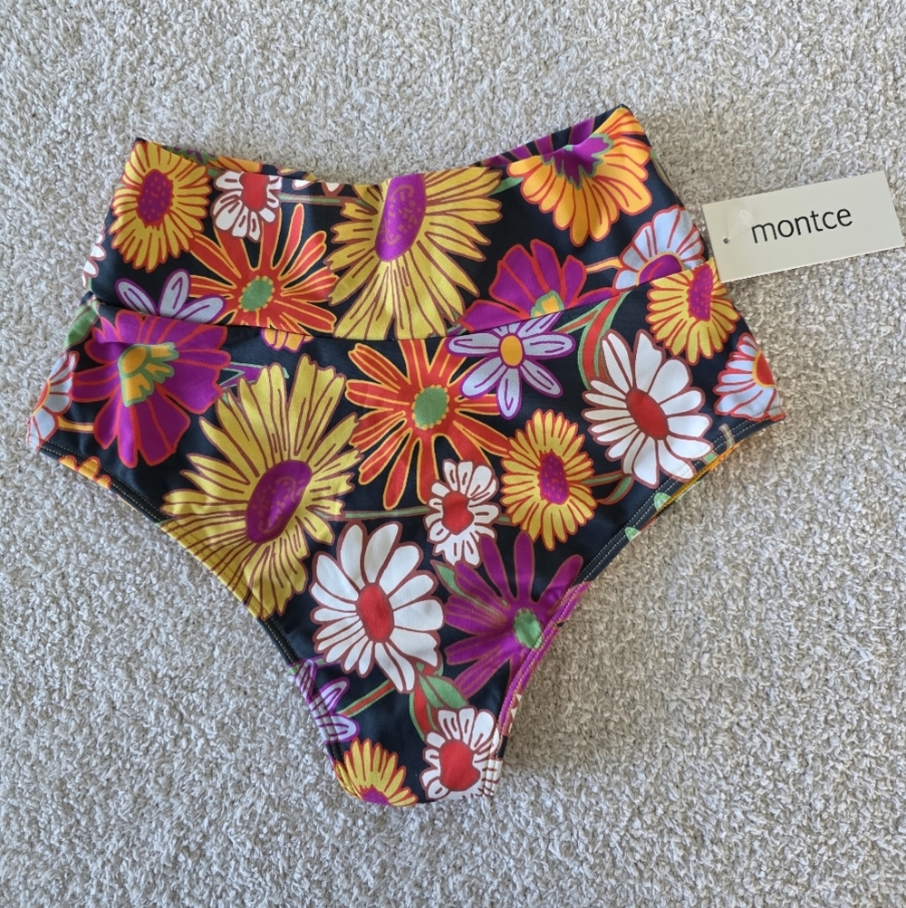 Montce Floral High-Waisted Bikini Bottom - janeane floral